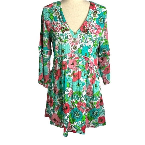 Boston Proper Bouquet Of Summer Embellished Peasant Dress feminine romantic S - Picture 5 of 13